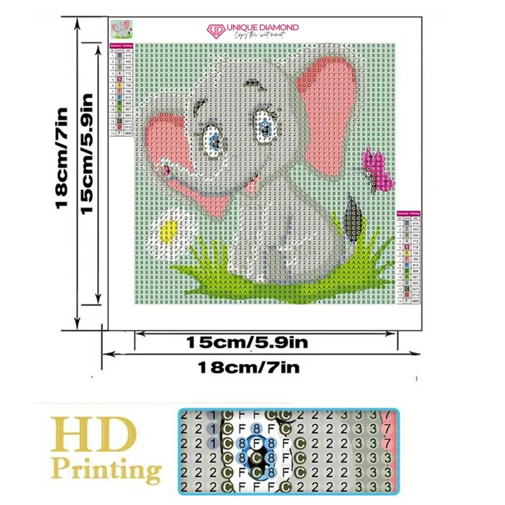 Figured'Art Olifant met Fotolijst diamond painting 15x15cm rond