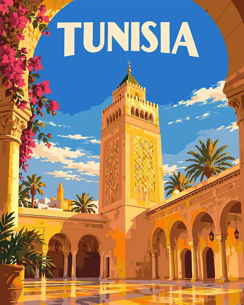 Figured'Art Reisposter Tunesië Al-Zaytuna Moskee schilderen op nummer 40x50 cm