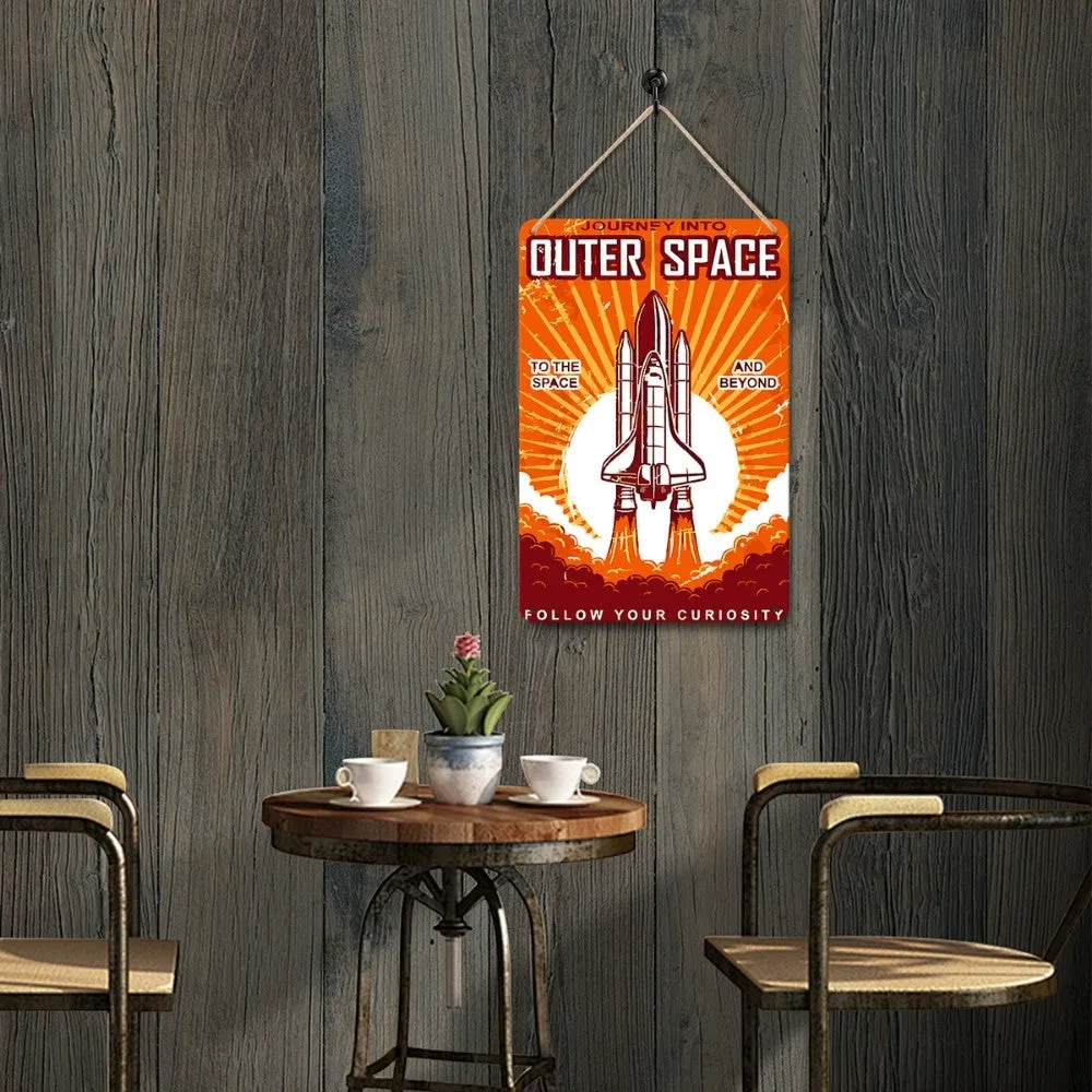 Figured'Art Reis naar de ruimte metalen poster 30x20 cm vintage