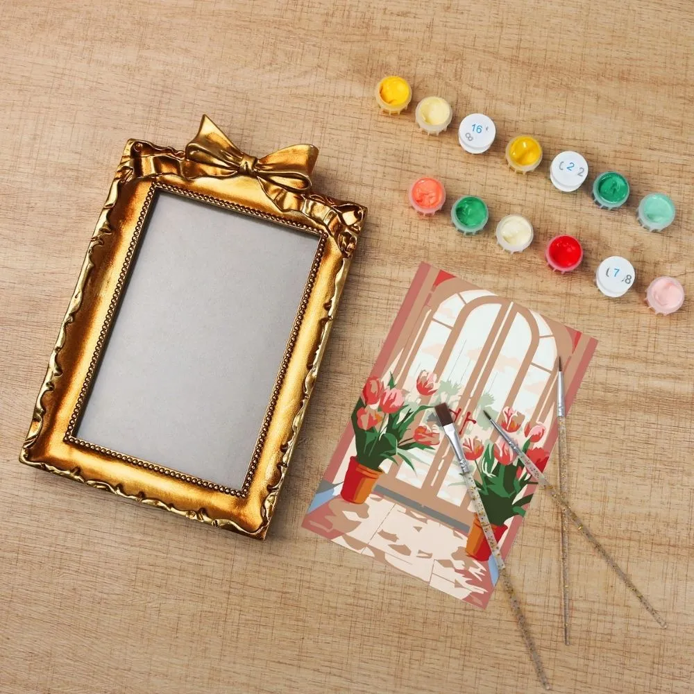 Figured'Art Mini Bloeiend Venster schilderen op nummer 16,5x11cm ingelijst bloemen