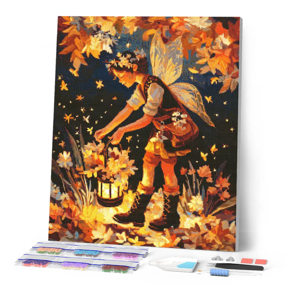 Figured'Art Schattige herfstfee diamond painting 40x50 cm fantasie