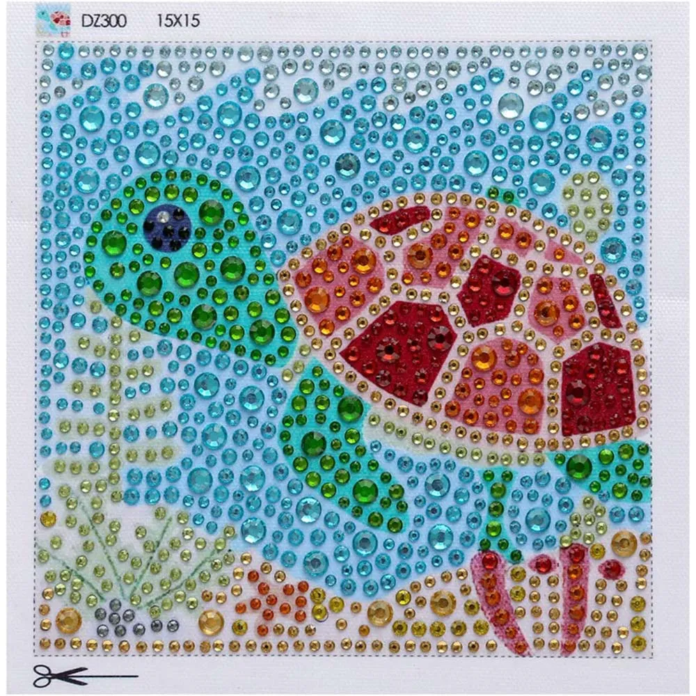 Figured'Art Schildpad diamond painting 15x15cm met fotolijst rond