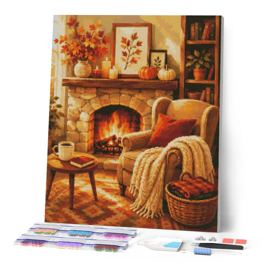 Figured'Art Gezellige Haard diamond painting 40x50cm vierkant