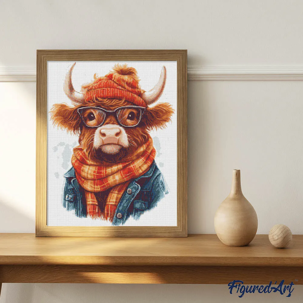 Figured'Art Knusse Schotse Hooglander diamond painting 40x50cm koe