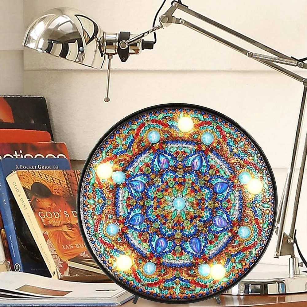 Figured'Art Blauwe Mandala Ster led-lamp diamond painting 15 cm