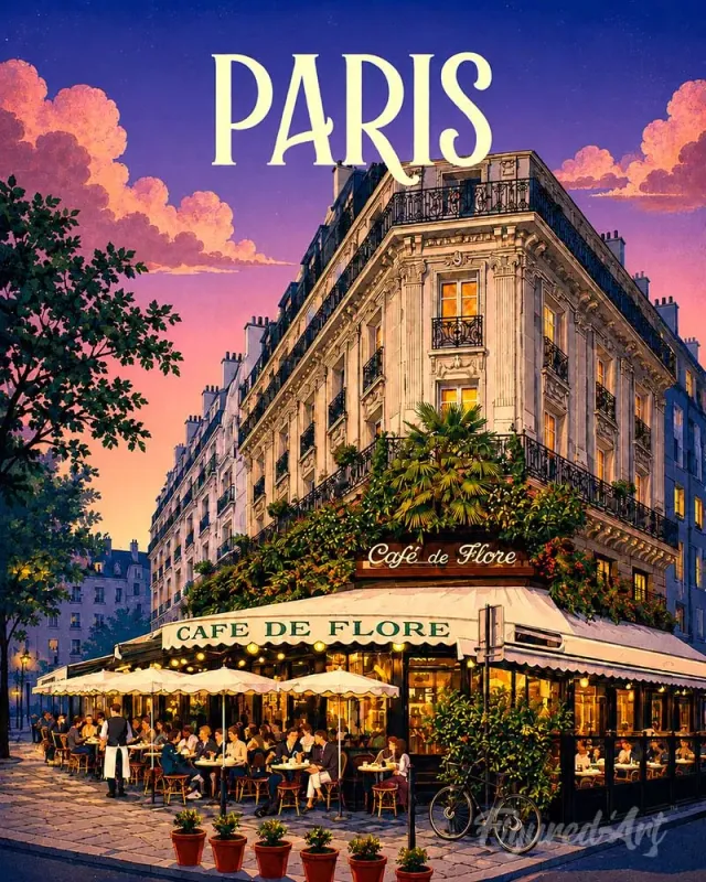 Figured'Art Reisposter Café de Flore schilderen op nummer 40x50cm Parijs