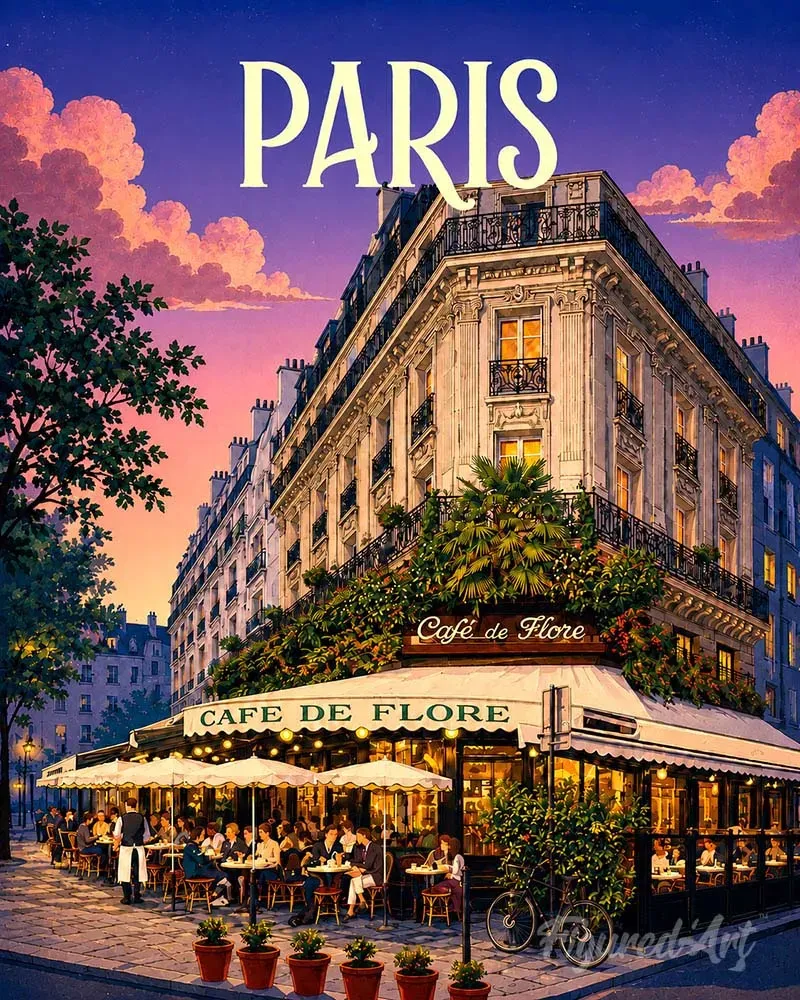 Figured'Art Reisposter Café de Flore schilderen op nummer 40x50cm Parijs