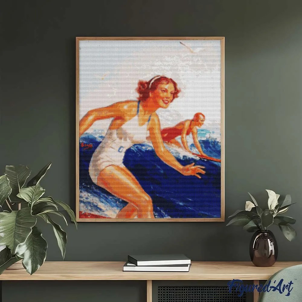 Figured'Art Hawaiaanse Surfmeisjes diamond painting 40x50cm vintage