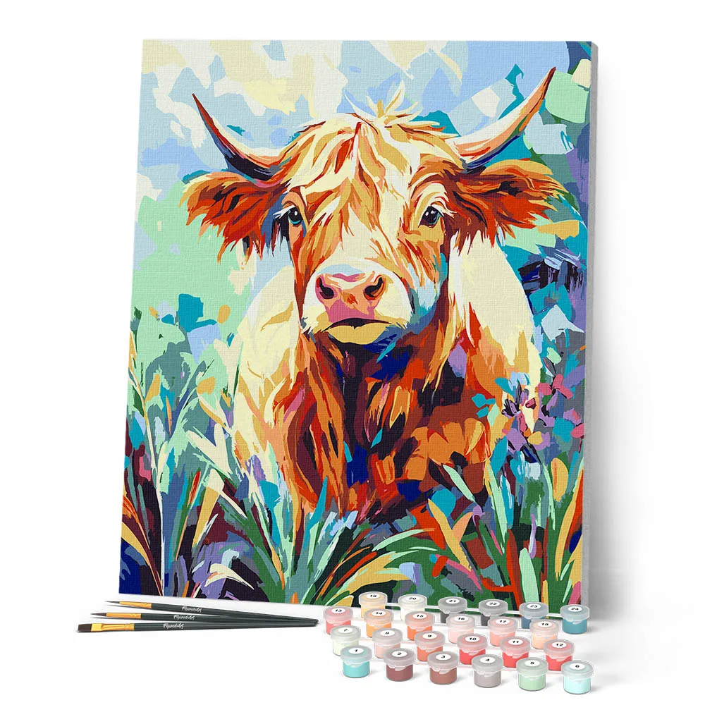 Figured'Art Schotse Hooglander in Bloei schilderen op nummer 40x50 dier