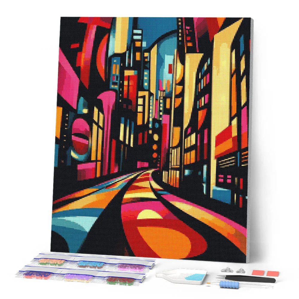 Gedurfd Abstract Nachtstad diamond painting vierkant 40x50 cm