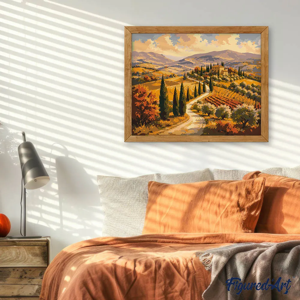 Figured'Art Toscaanse Heuvels met Cipressen schilderen op nummer 40x50