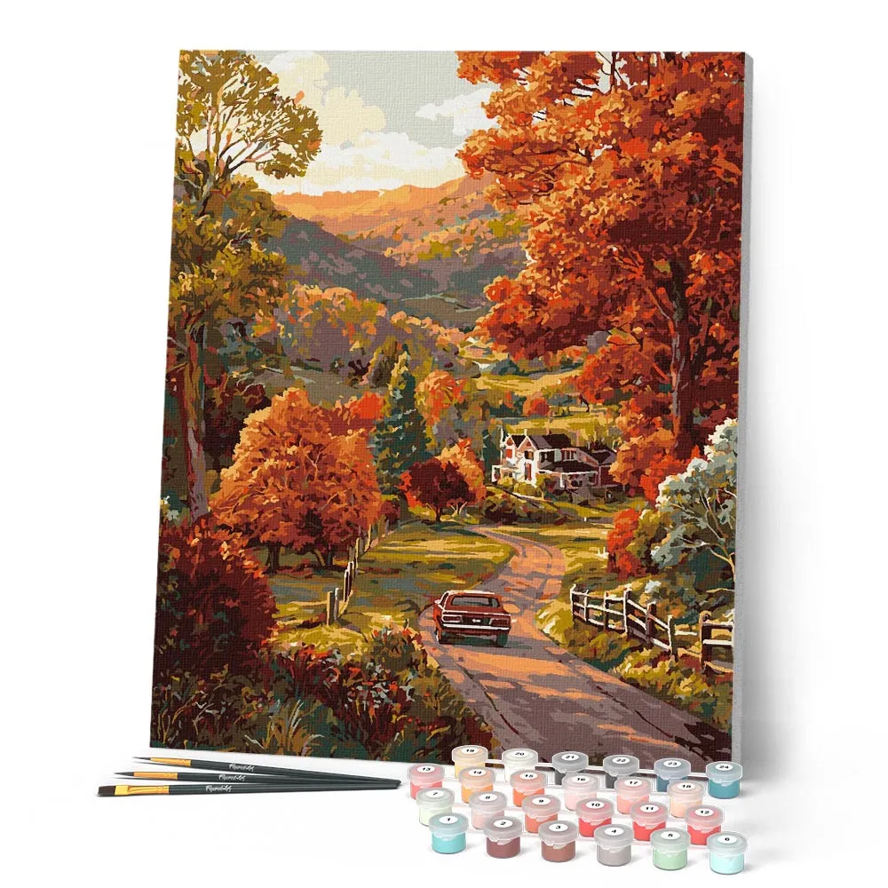 Figured'Art Landweg in de herfst schilderen op nummer 40x50 cm
