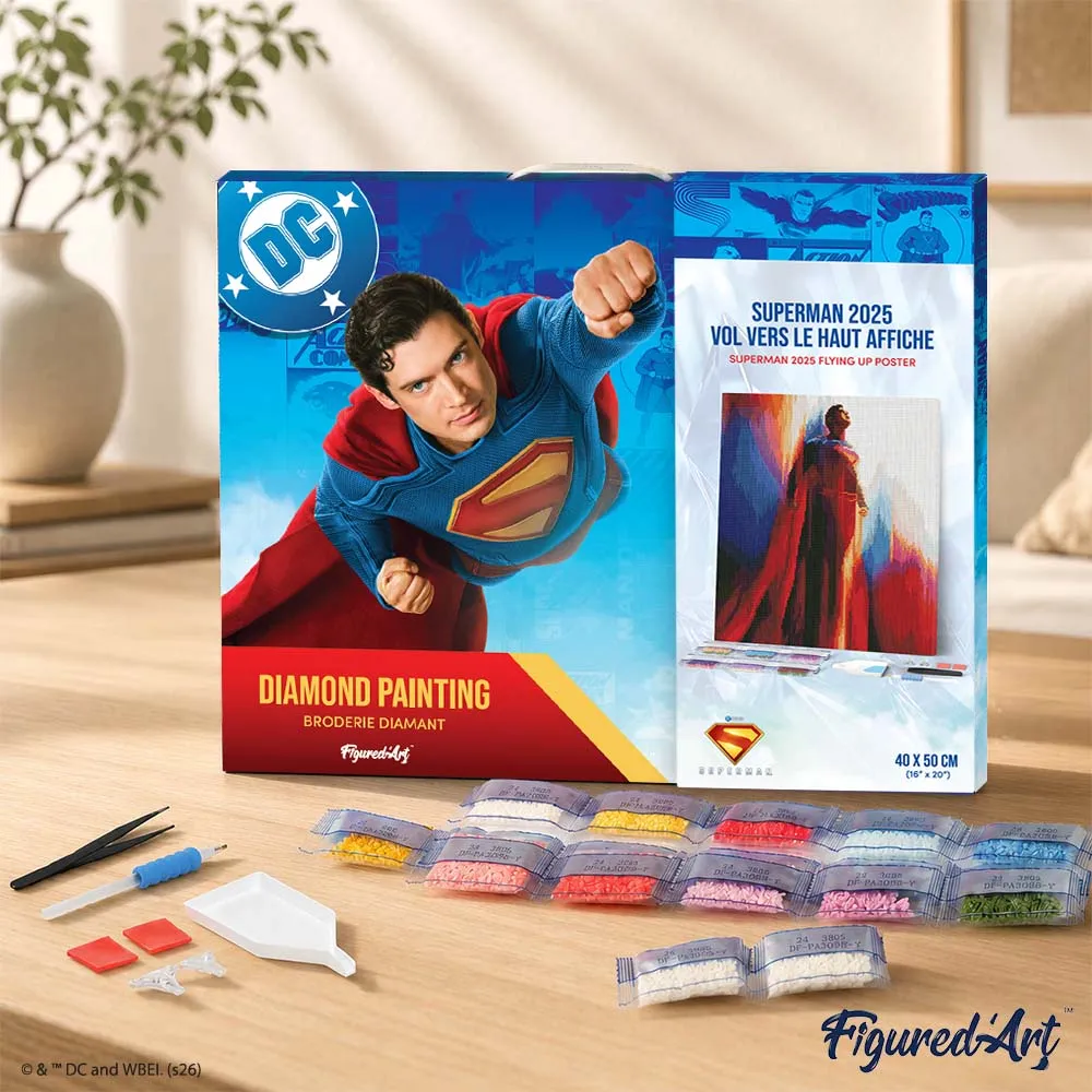 Figured'Art Superman 2025 in de lucht diamond painting ingelijst 40x50