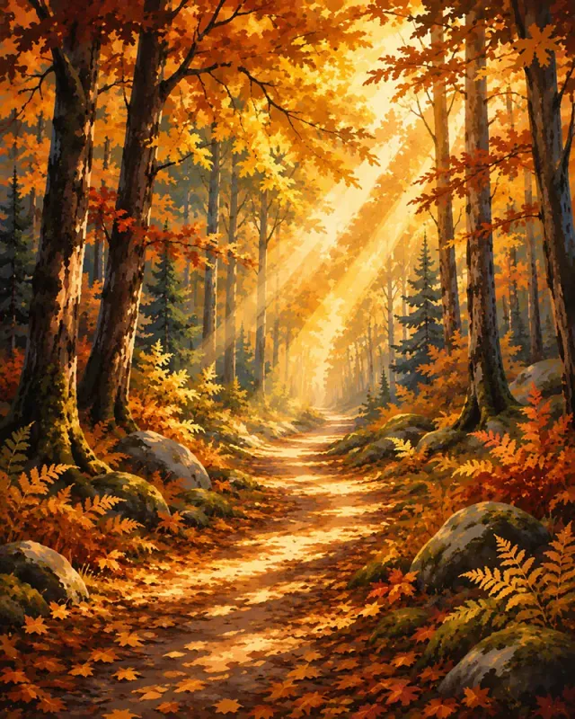 Figured'Art Bospad met Zonnestralen diamond painting herfst
