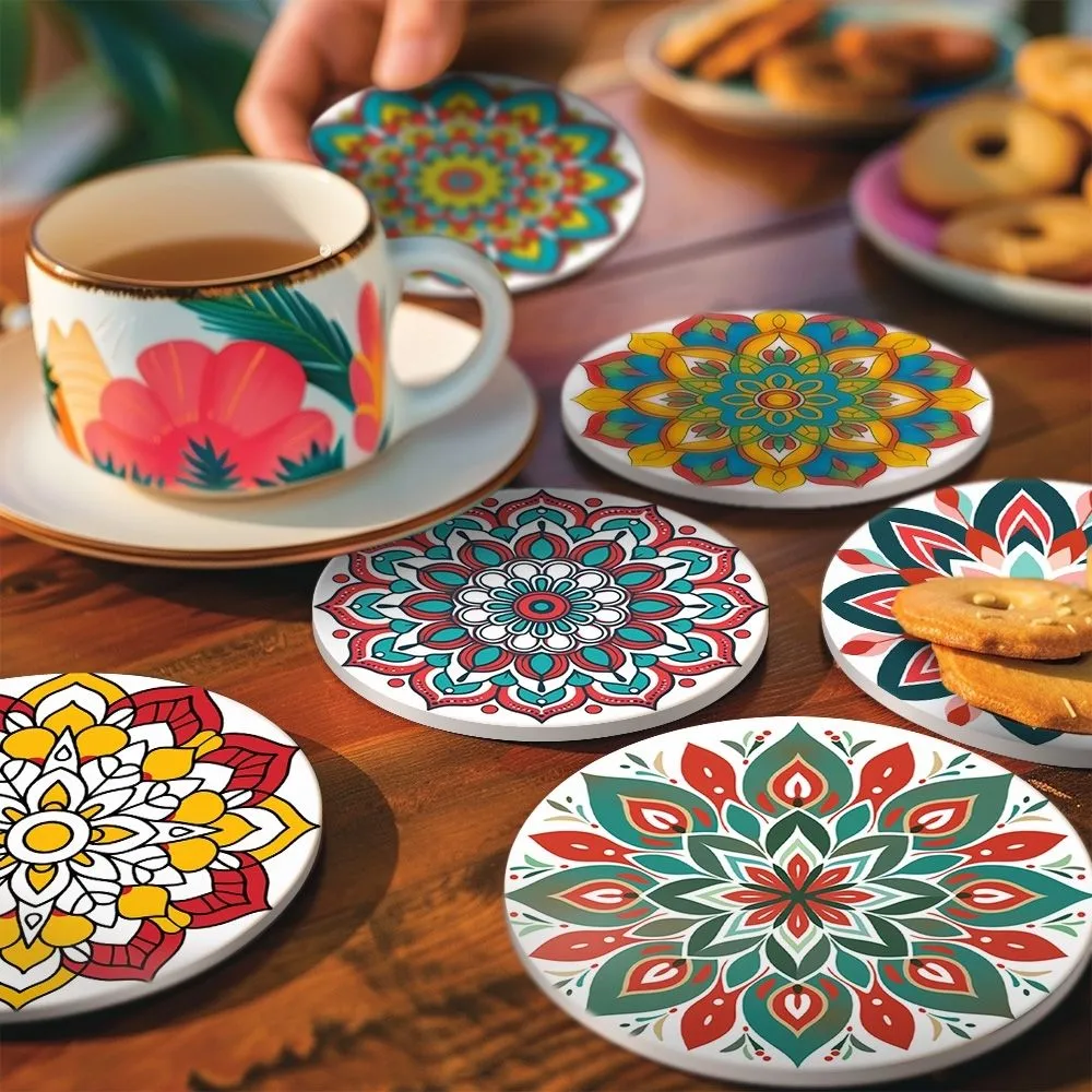 Figured'Art Gekleurde Mandala schilderen op nummer onderzetters 6x