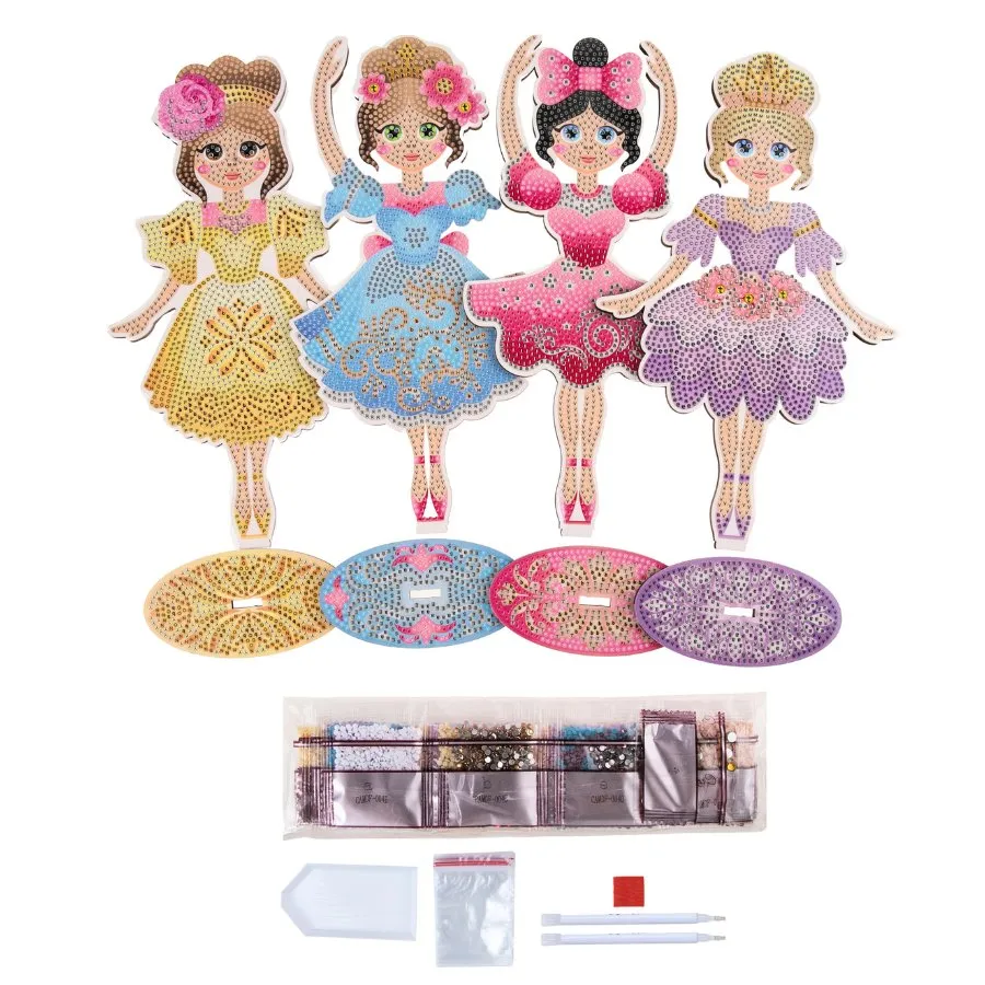 Craft Buddy Crystal Art Ballerinas houten kit 4 stuks