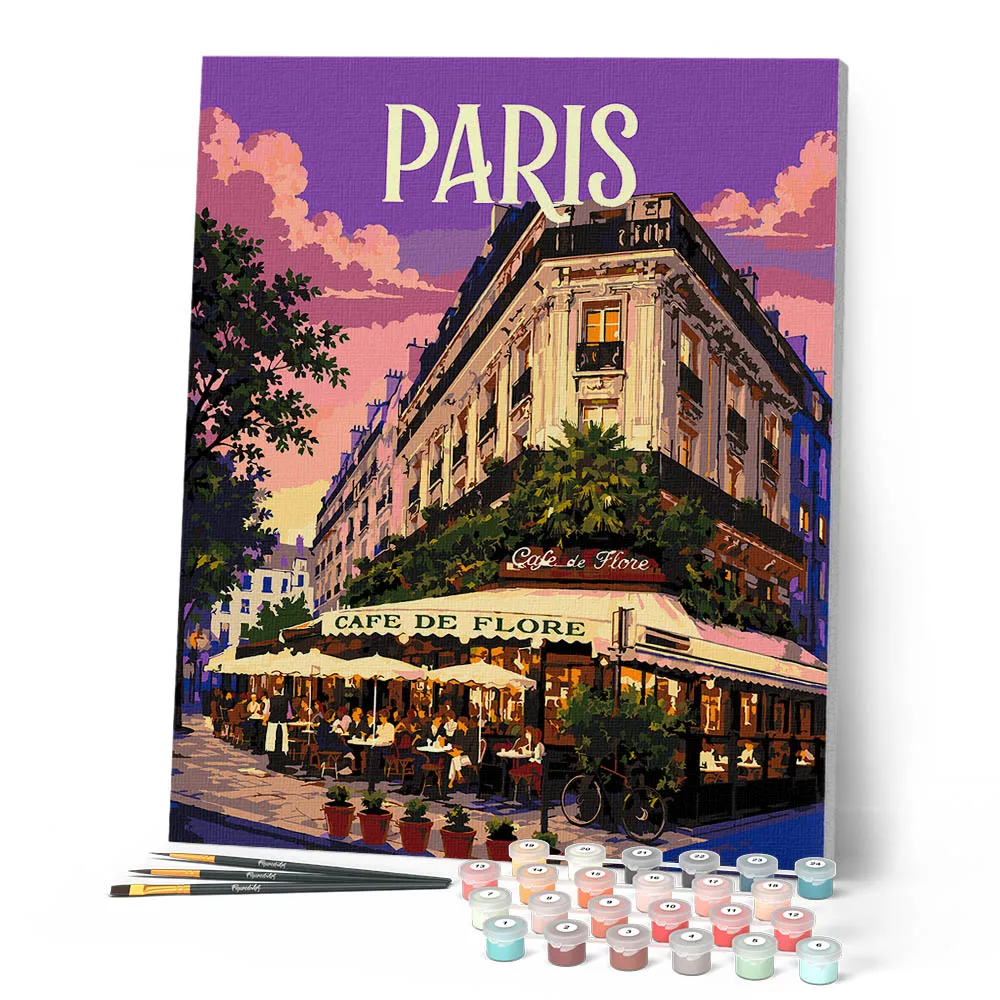 Figured'Art Reisposter Café de Flore schilderen op nummer 40x50cm Parijs