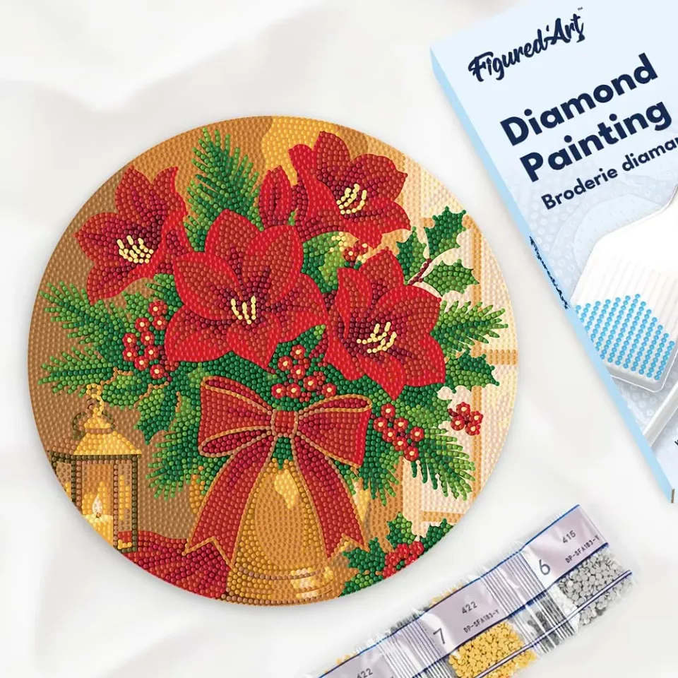 Figured'Art Kerststerren diamond painting hout 30 cm rond