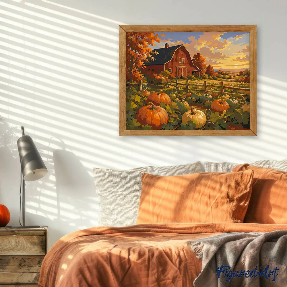 Figured'Art Pompoenenveld en Rode Schuur schilderen op nummer 40x50 cm herfst