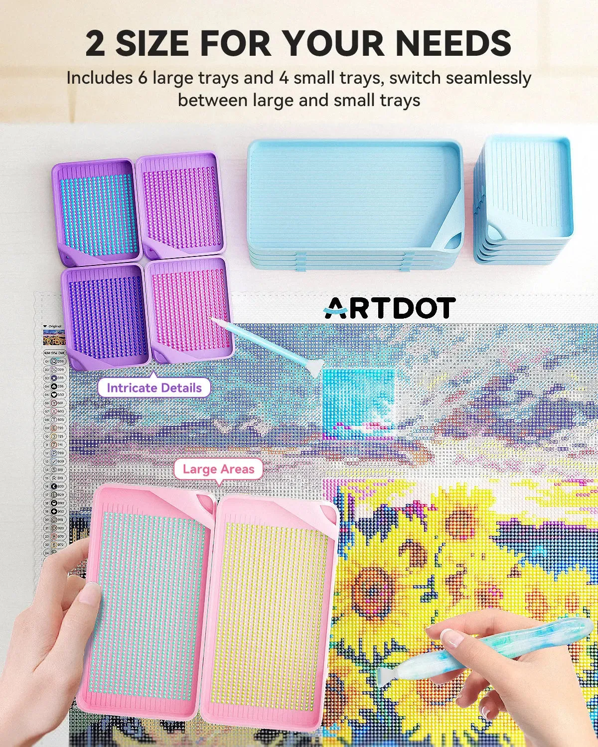 ARTDOT Diamond Painting schudbakjes set 10 stuks roze koppelbaar