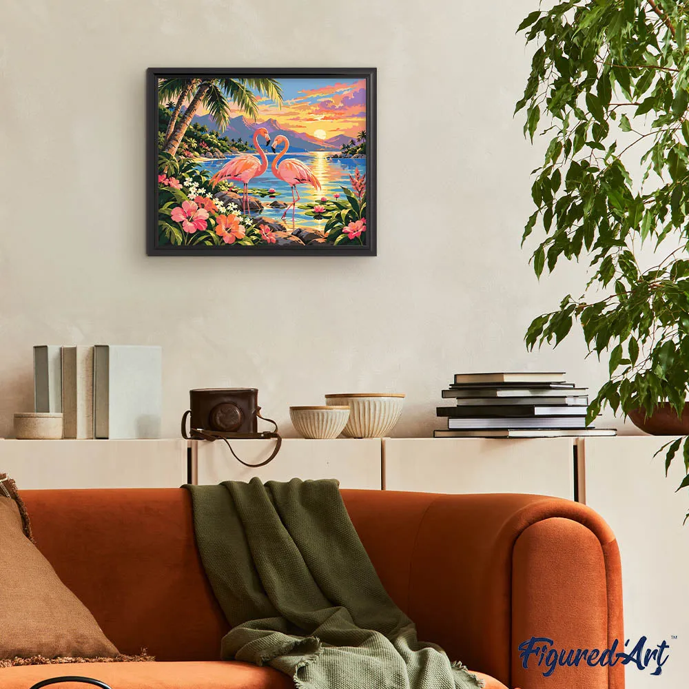 Figured'Art Flamingo Zonsondergang schilderen op nummer 40x50 cm