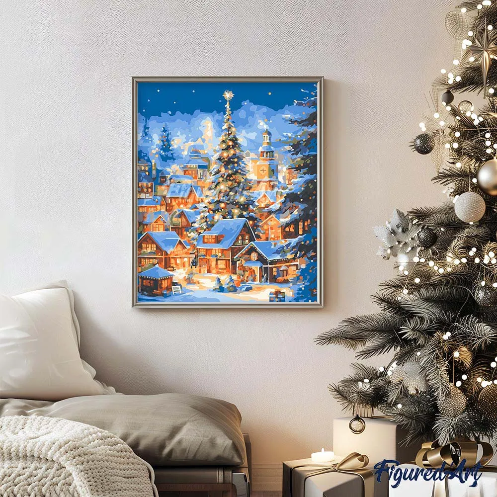Figured'Art Sprankelend Kerstdorp schilderen op nummer 40x50 cm