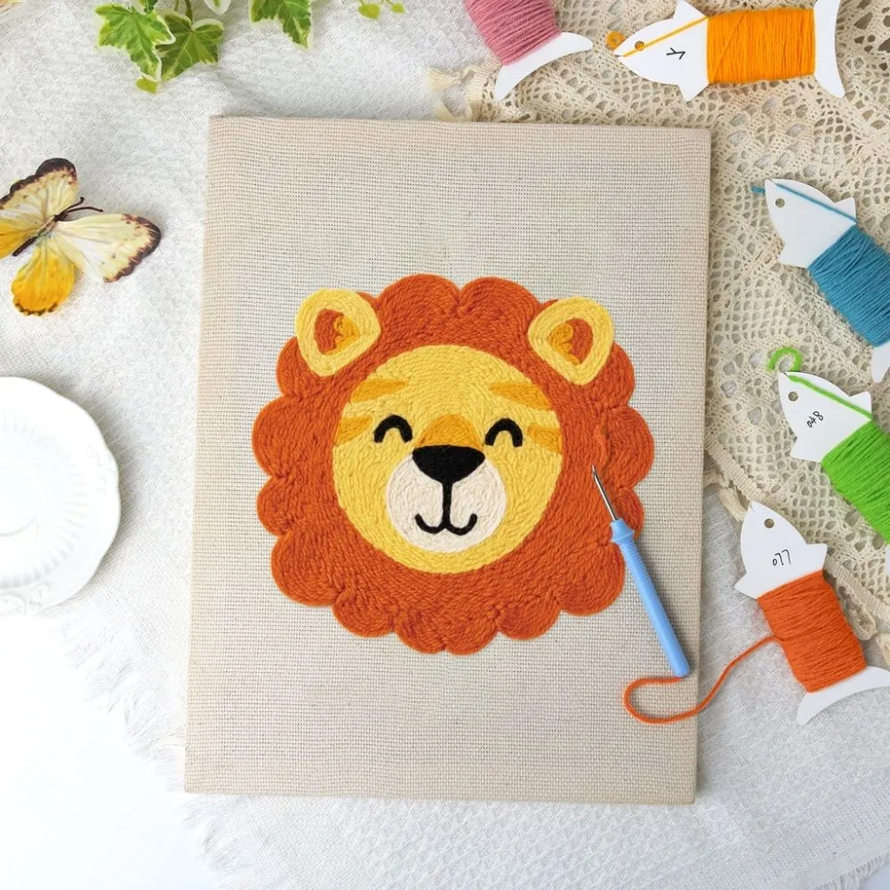 Figured'Art Punch Needle Kleine Leeuw Pakket Katoen met Frame