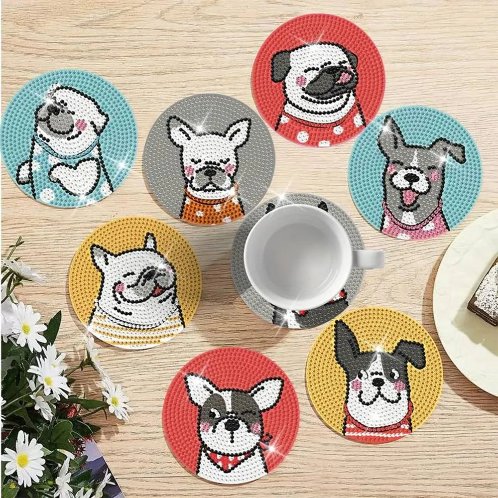 Figured'Art Gelukkige Honden diamond painting onderzetters 8 stuks