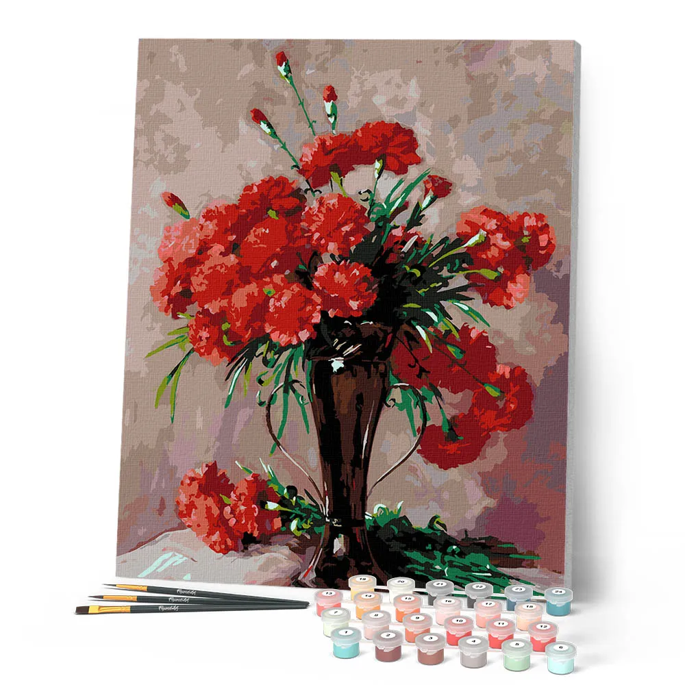 Figured'Art Carnations in a silver vase schilderen op nummer 40x50 bloemen