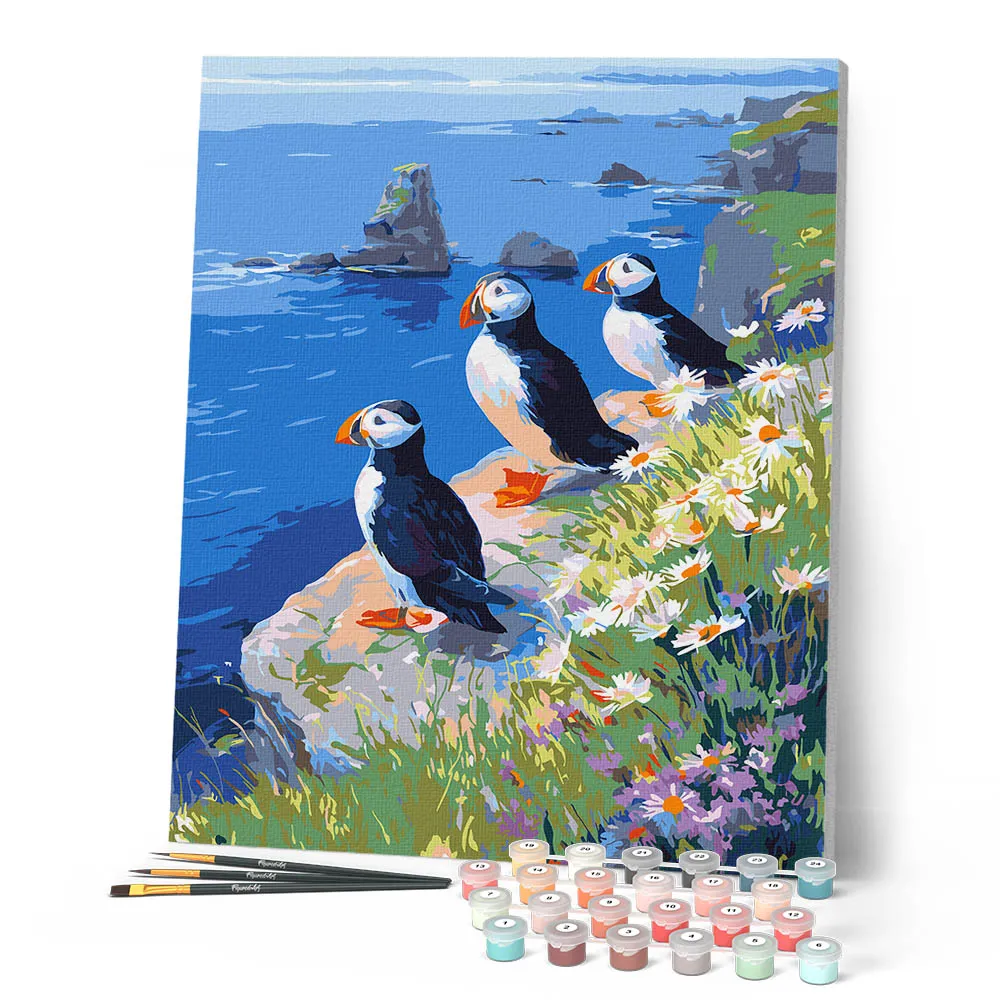Figured'Art Papegaaiduiker bij de Oceaankliffen Schilderen op Nummer 40x50 cm Gemiddeld