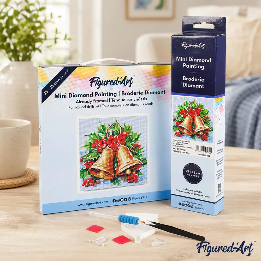 Figured'Art Kerstklokken mini diamond painting 25x25 cm rond