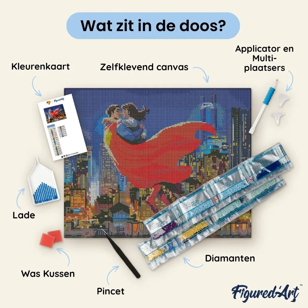 Figured'Art Superman en Lois diamond painting 40x50cm ingelijst