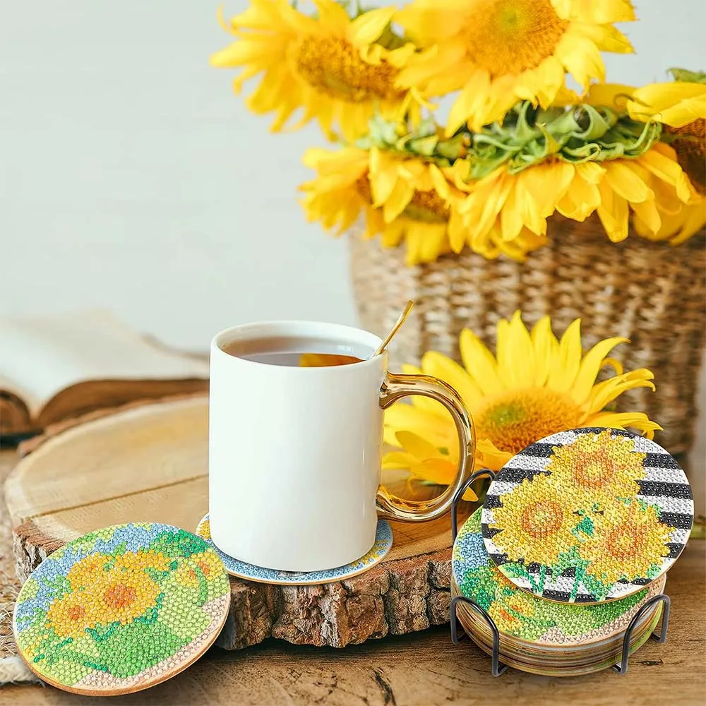 Figured'Art Zonnebloemen Diamond Painting Onderzetters 10x10cm