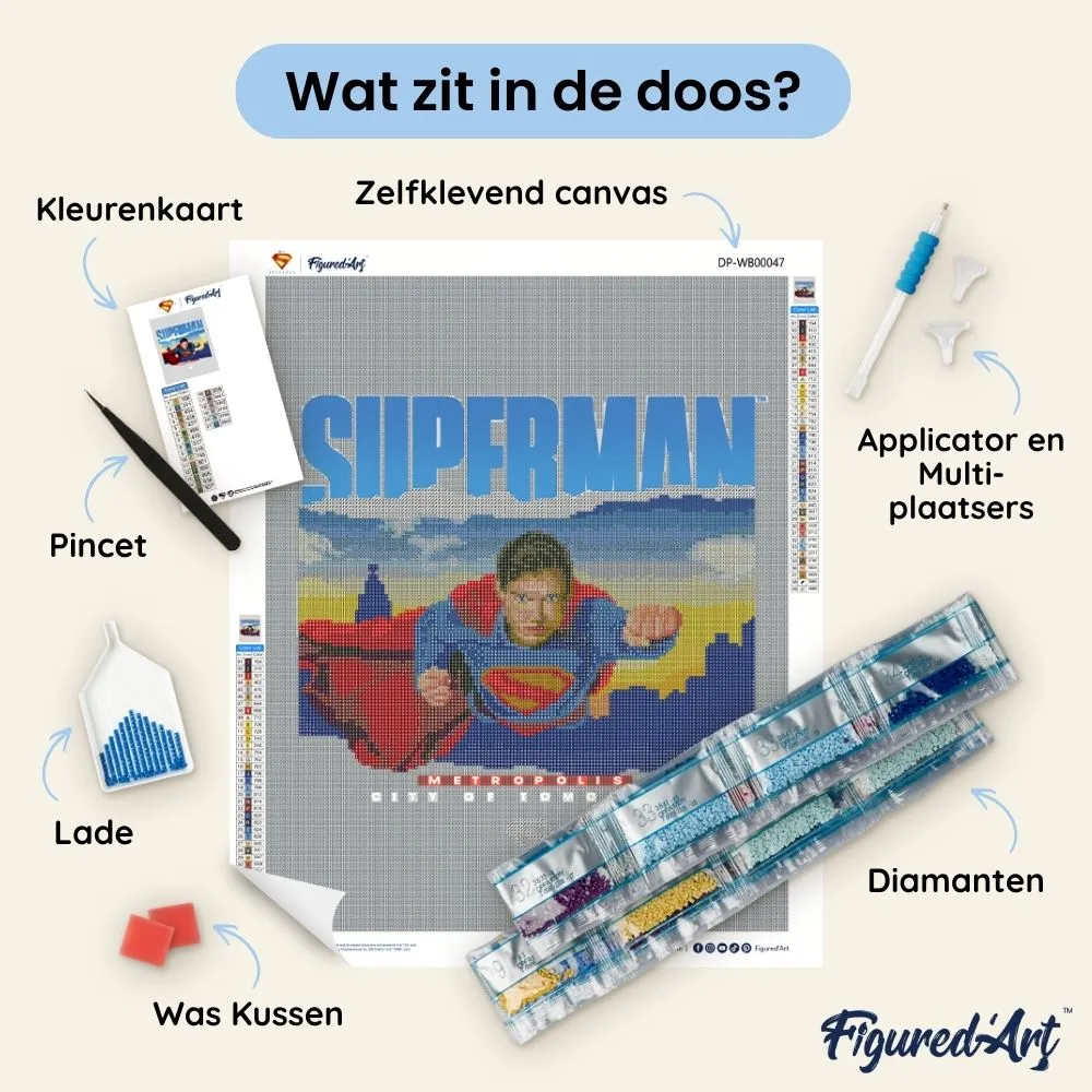 Figured'Art Superman skyline diamond painting 40x50 cm vierkant