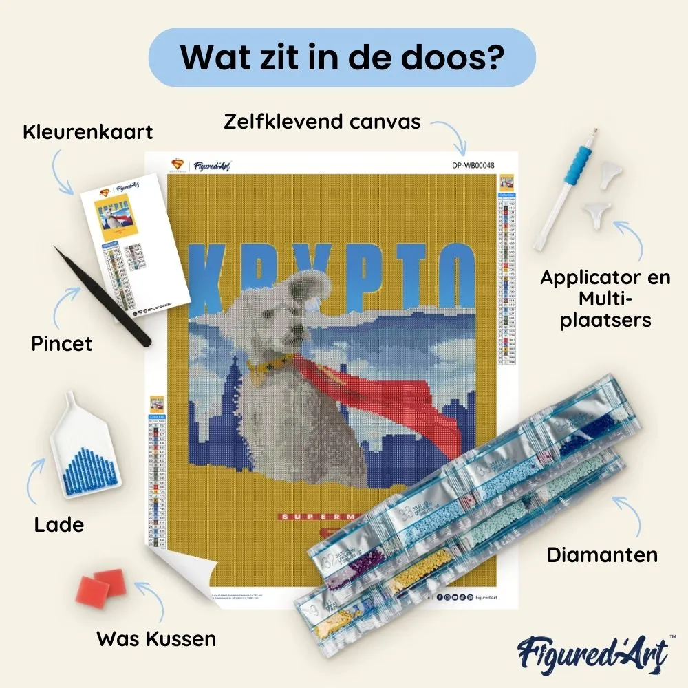 Figured'Art Superman Krypto met skyline diamond painting 40x50cm