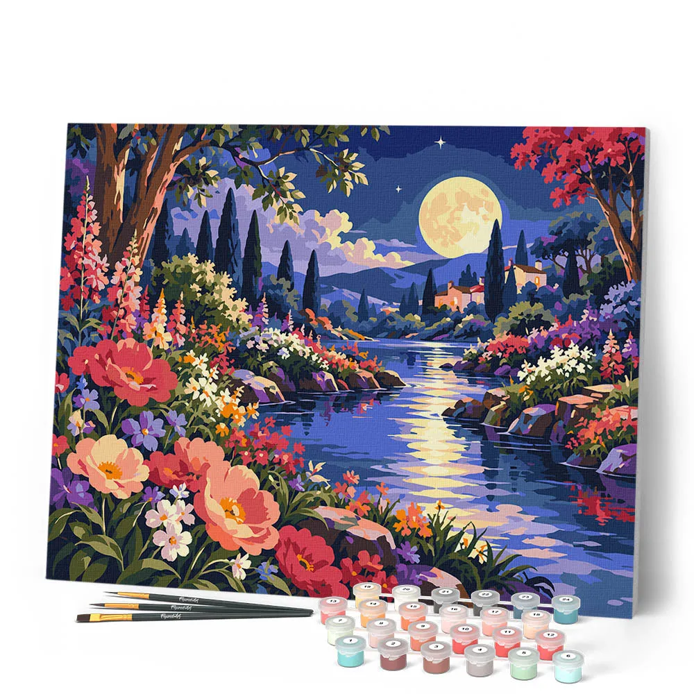 Figured'Art Maanverlichte Tuin canvas schilderen op nummer 40x50 cm meer
