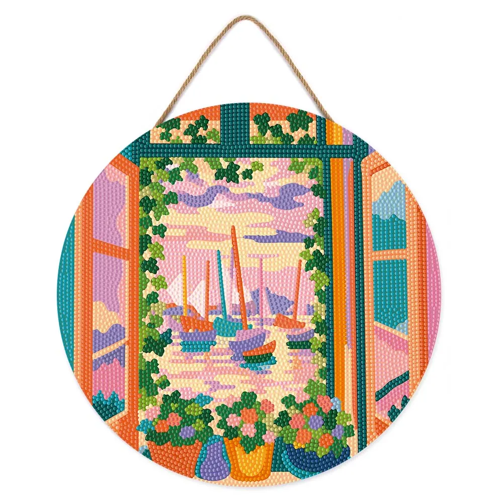 Figured'Art Het open raam Matisse diamond painting houten schijf 30cm