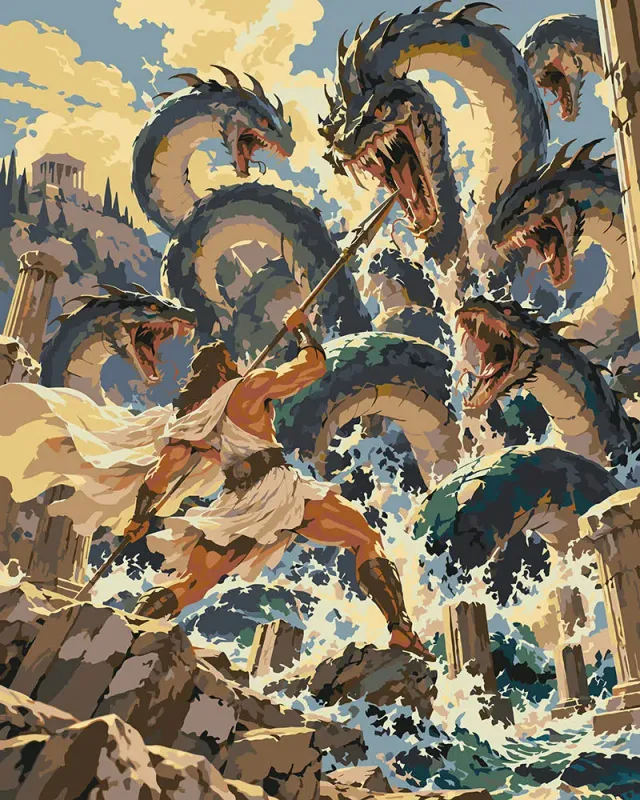 Figured'Art De Strijd tegen de Hydra schilderen op nummer 40x50 cm draken