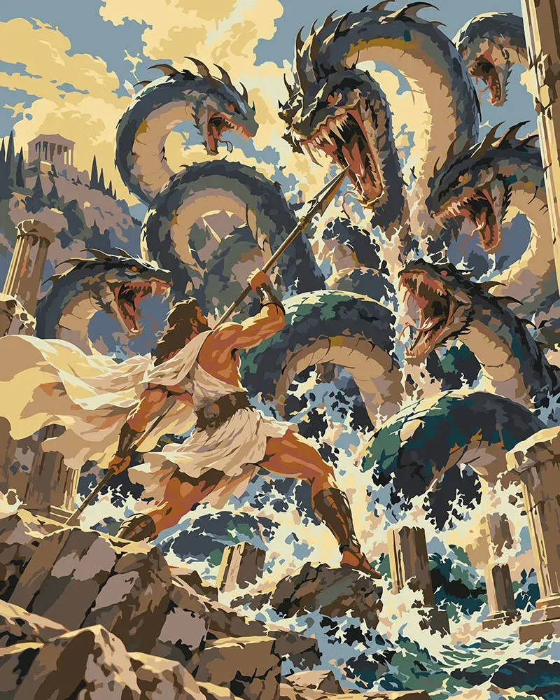 Figured'Art De Strijd tegen de Hydra schilderen op nummer 40x50 cm draken