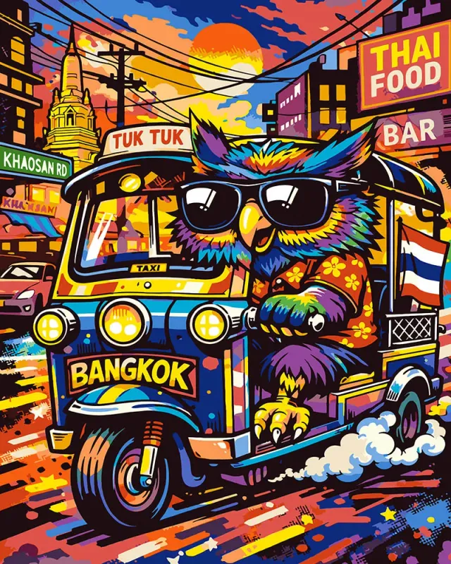 Figured'Art Tuk-tuk van Bangkok schilderen op nummer 40x50 uilen