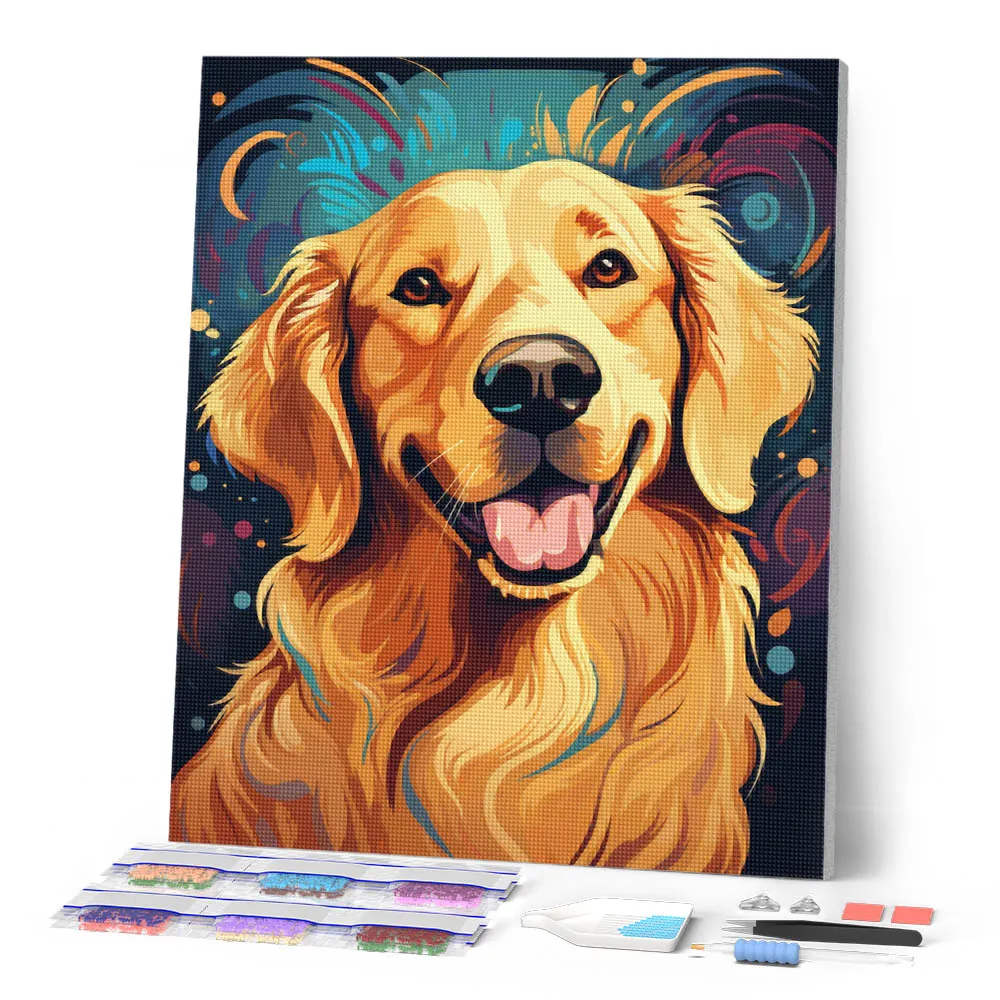 Figured'Art Zonnige Golden Retriever diamond painting 40x50 cm