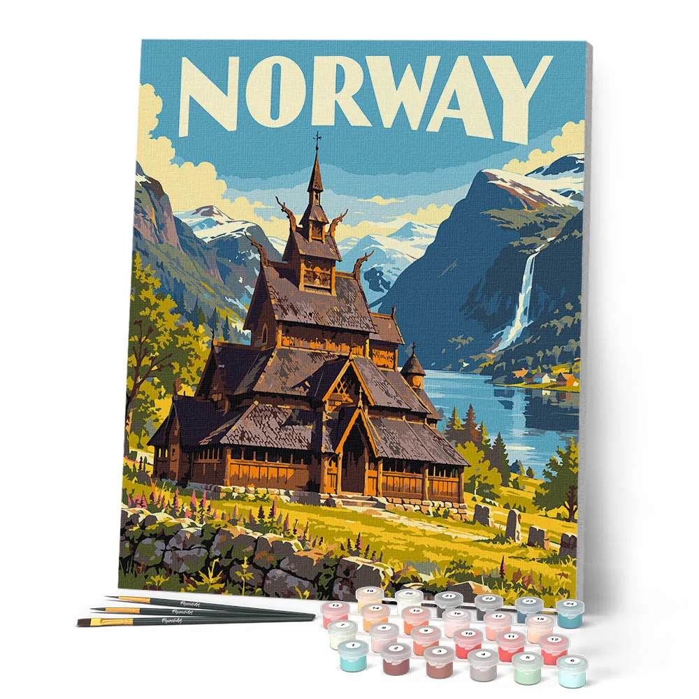 Figured'Art Stavkerk Borgund schilderen op nummer 40x50 Noorwegen