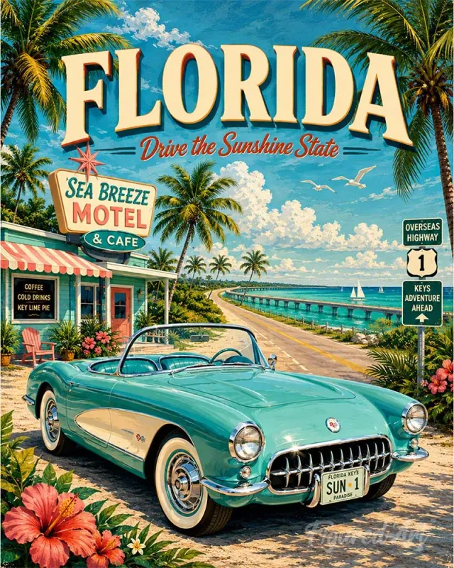 Figured'Art Florida Drive Sunshine schilderen op nummer 40x50 cm