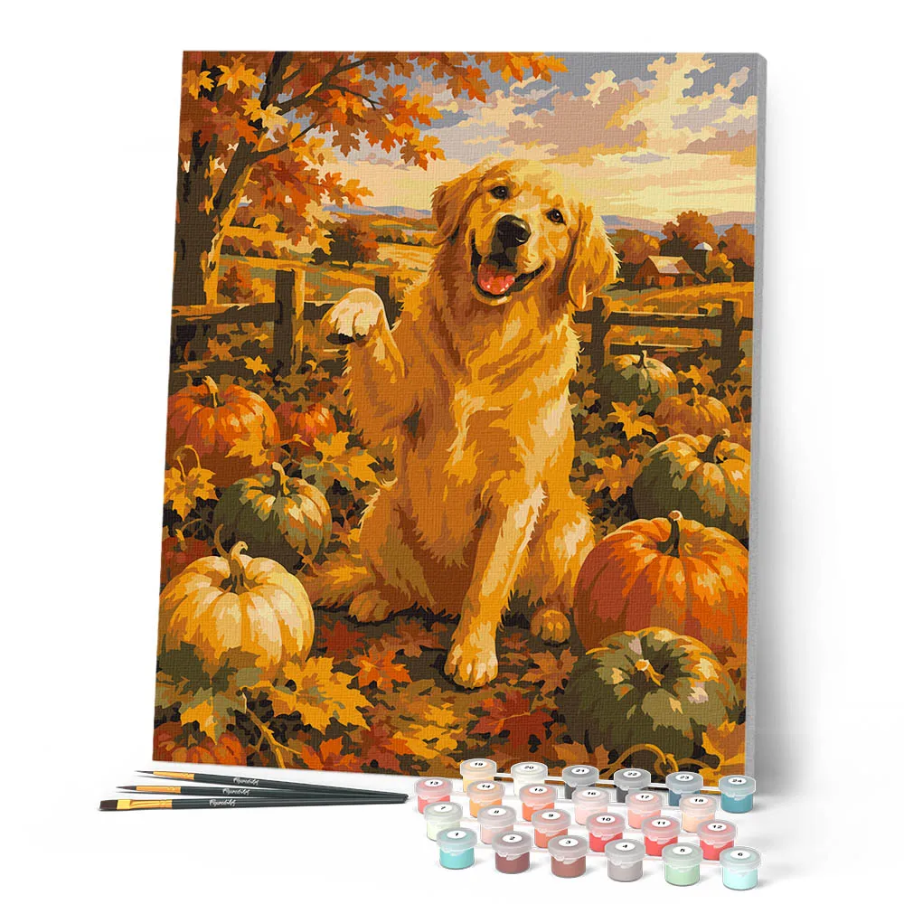 Figured'Art Golden Retriever schilderen op nummer 40x50 cm herfst