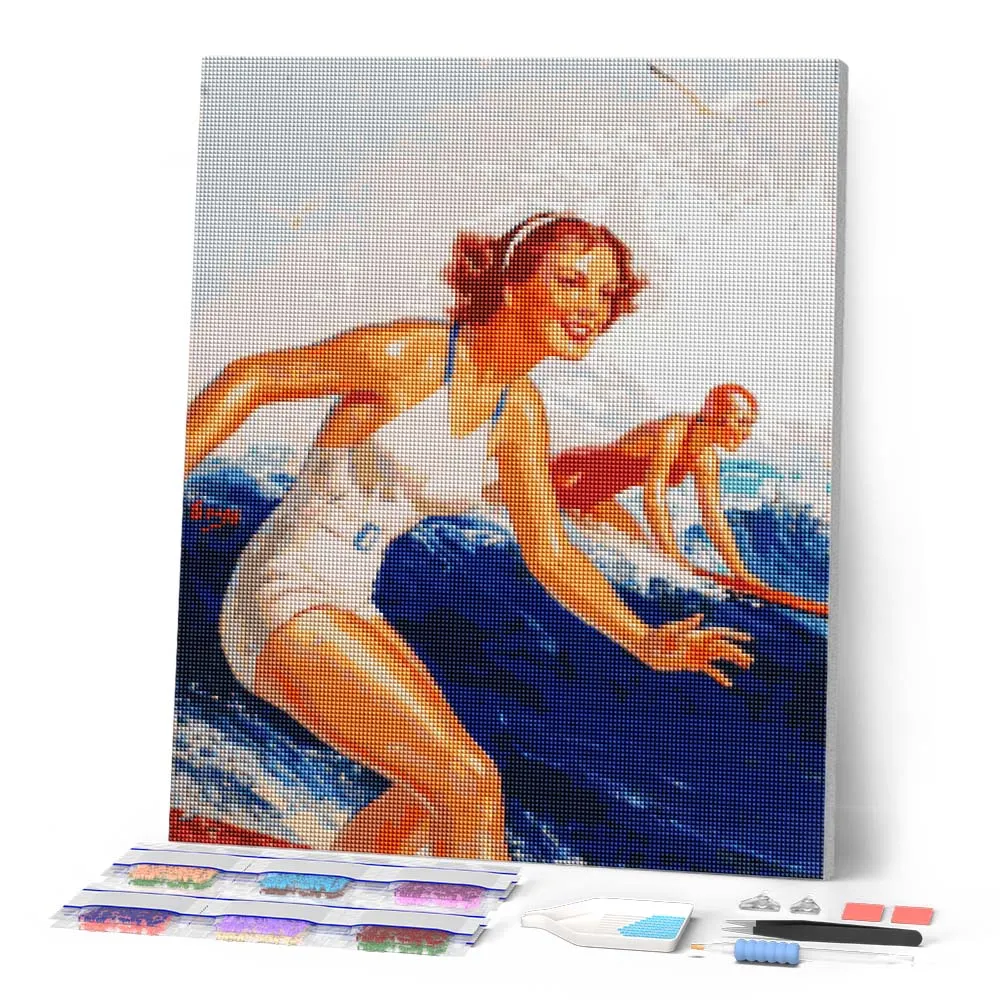 Figured'Art Hawaiaanse Surfmeisjes diamond painting 40x50cm vintage