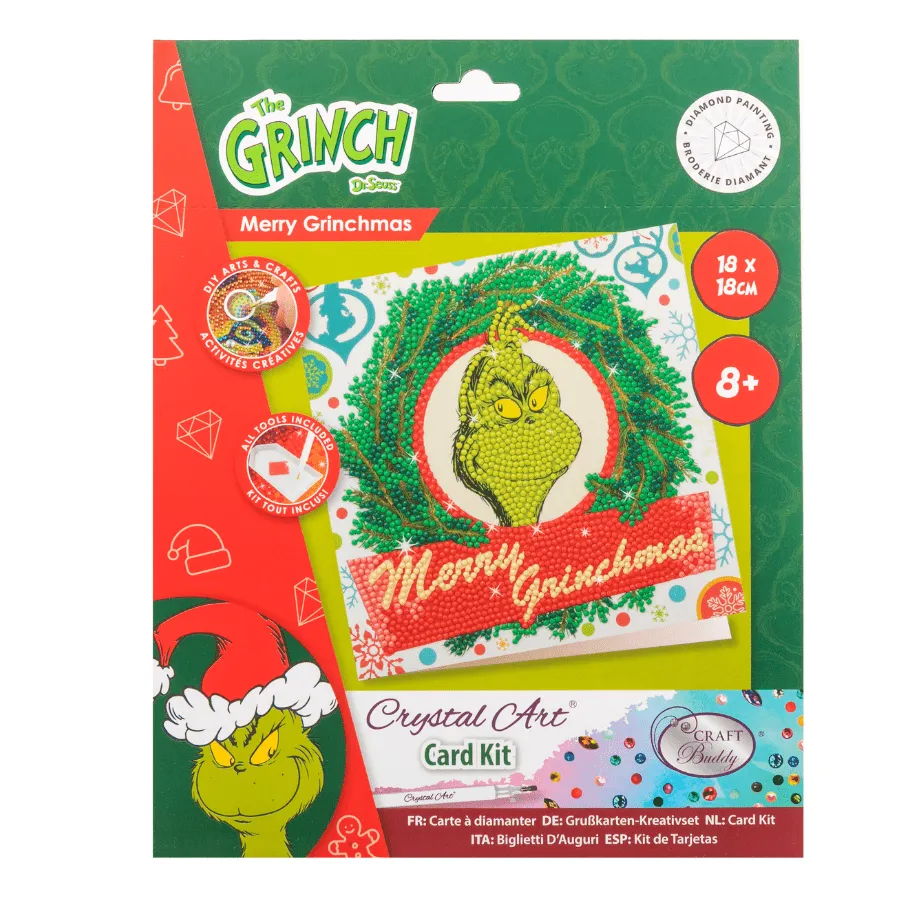 Craft Buddy Crystal Art Merry Grinchmas kaart 18x18cm kerst groen