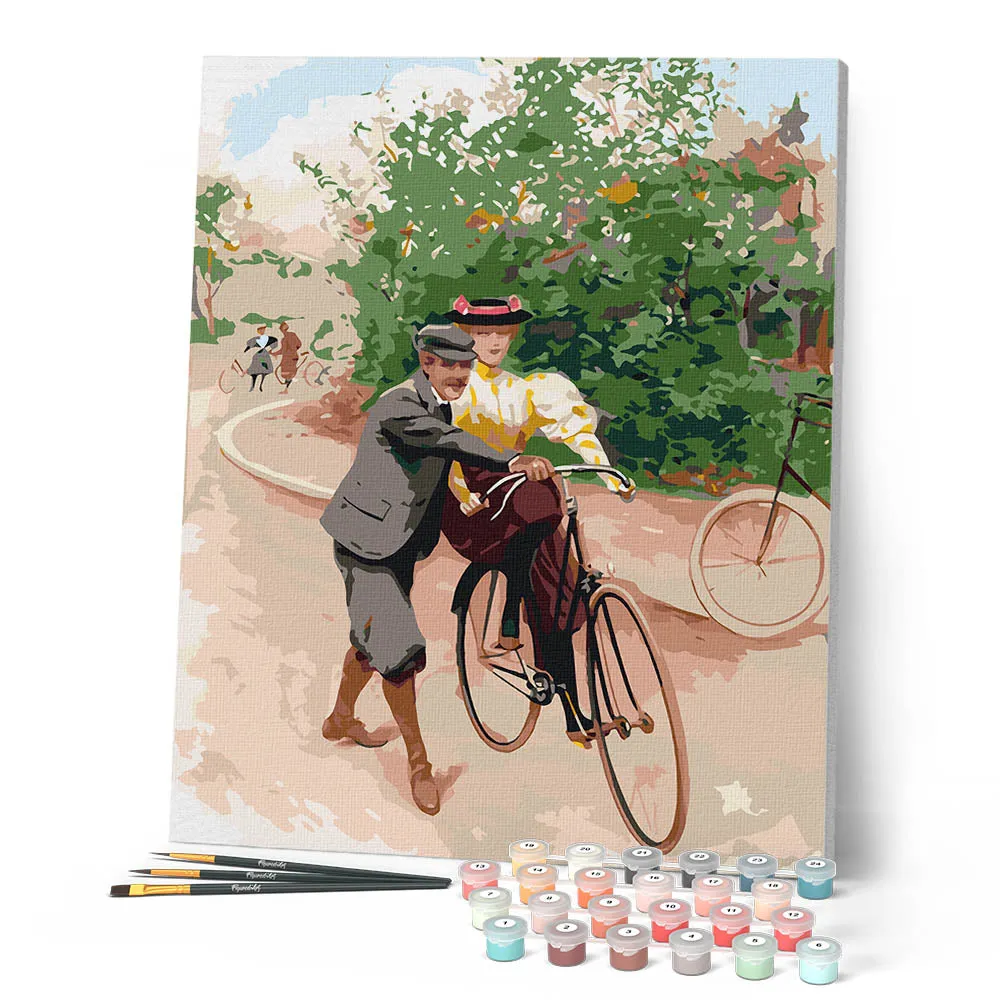 Figured'Art Romantische Fietsles Schilderen op Nummer vintage