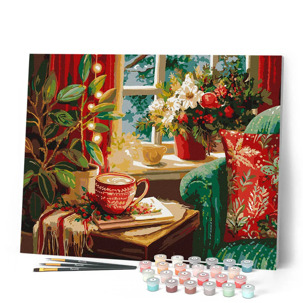 Figured'Art Feestelijke Koffiehoek schilderen op nummer 40x50cm winter