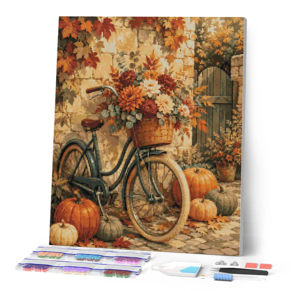 Figured'Art Bloemfiets Pompoenen diamond painting 40x50 cm herfst