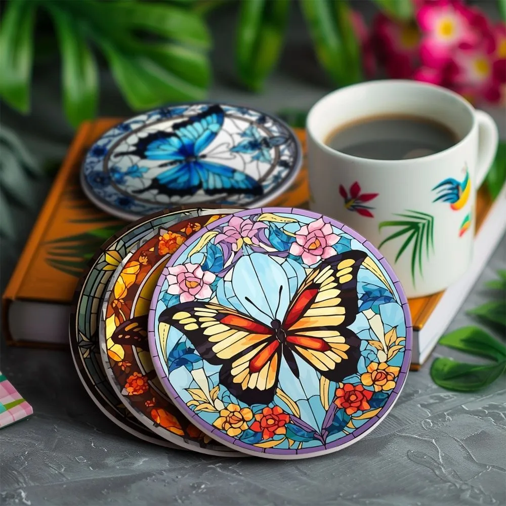Figured'Art Vibrerende Vleugels schilderen op nummer onderzetters 10 cm 4 stuks